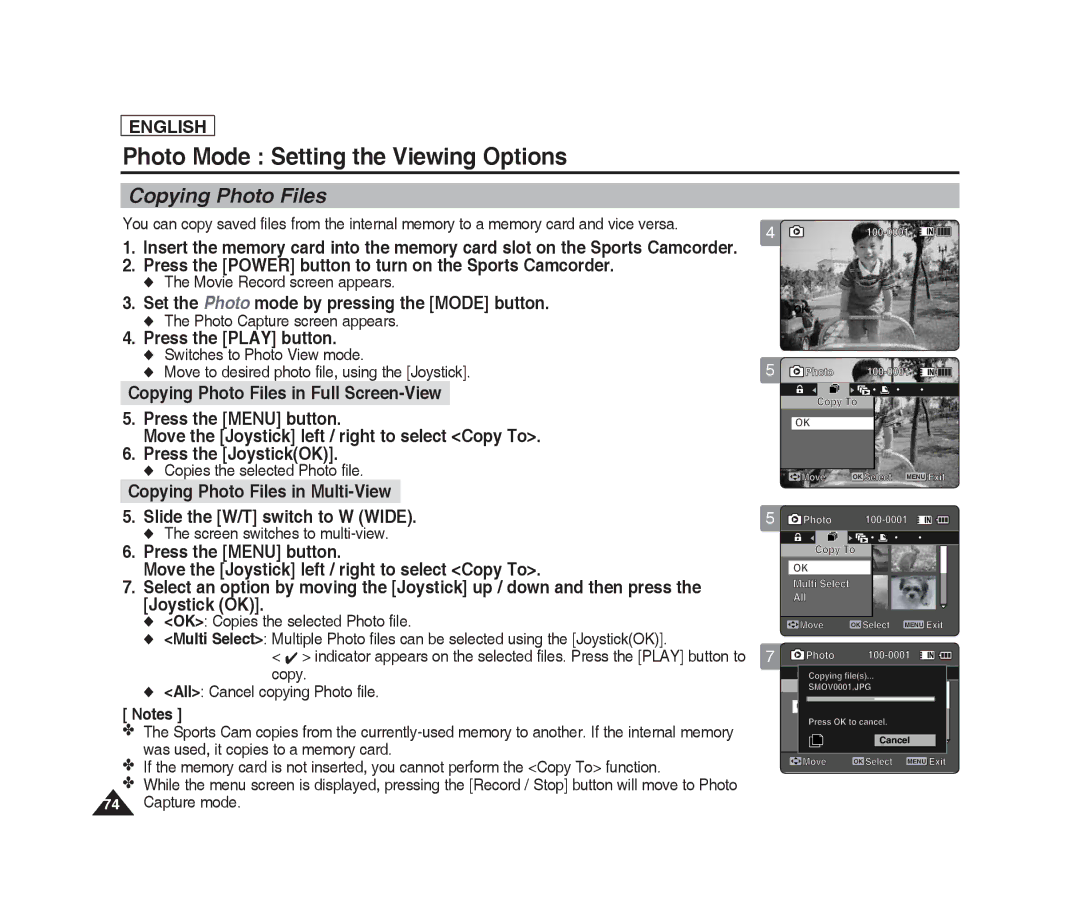 Samsung SC-X220L, SC-X205L manual Copying Photo Files in Multi-View, Copies the selected Photo file 