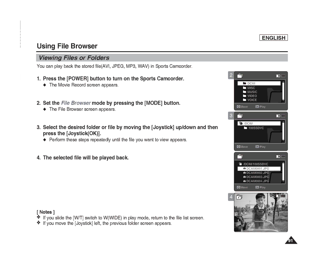 Samsung SC-X205L manual Using File Browser, Viewing Files or Folders, Set the File Browser mode by pressing the Mode button 