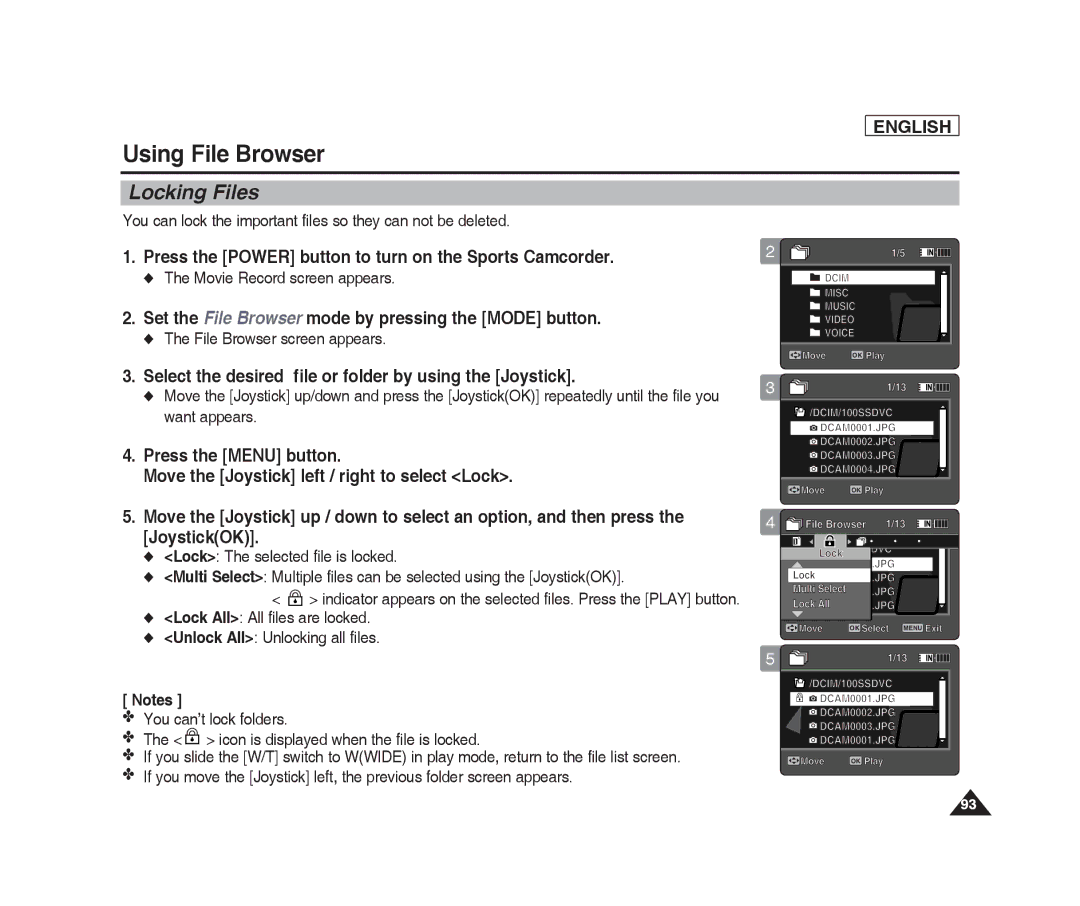 Samsung SC-X205L, SC-X220L manual Locking1 Files, You can lock the important files so they can not be deleted 