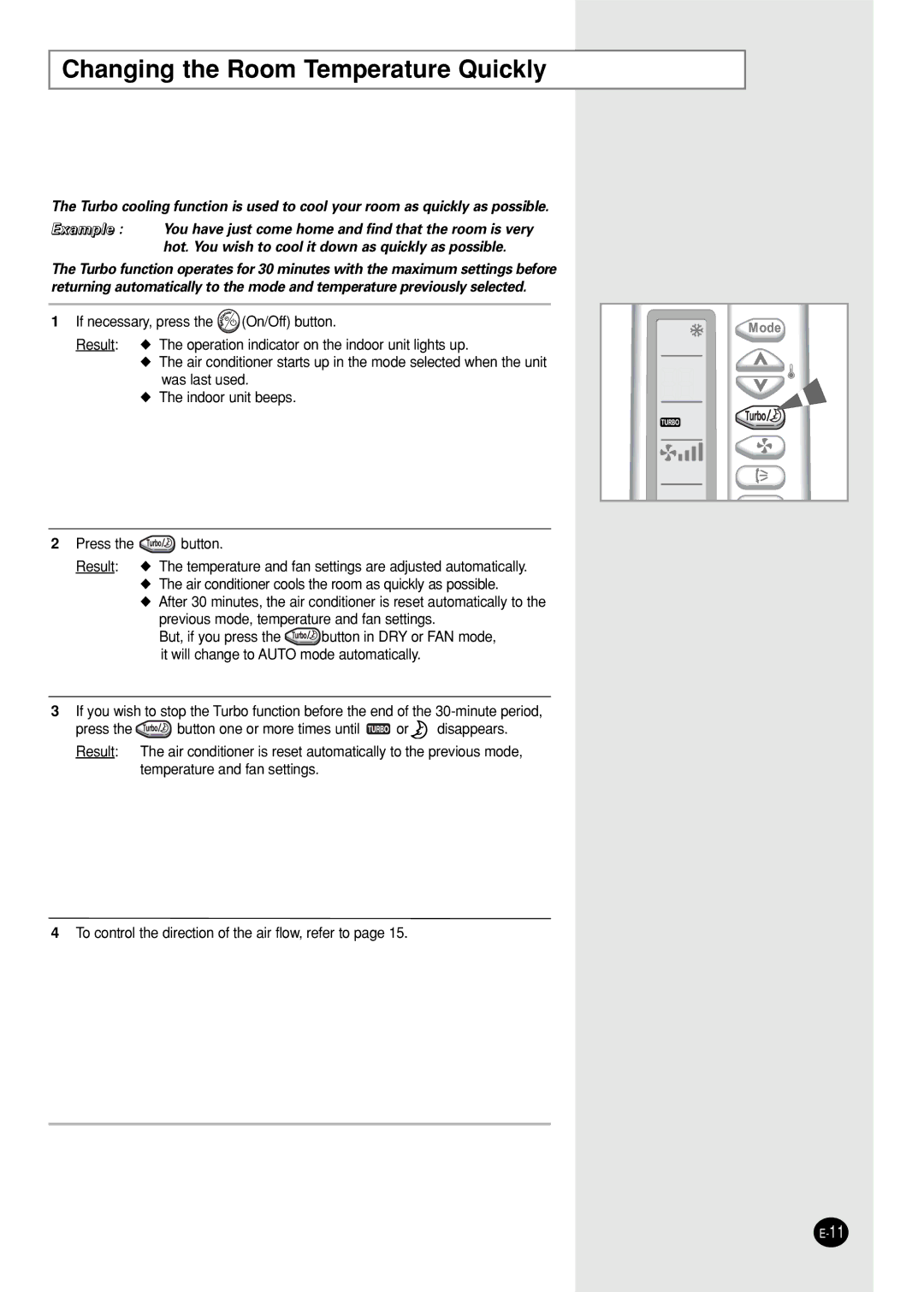 Samsung SC05ZZ8/SER, SC05ZZ8X/SER manual Changing the Room Temperature Quickly 