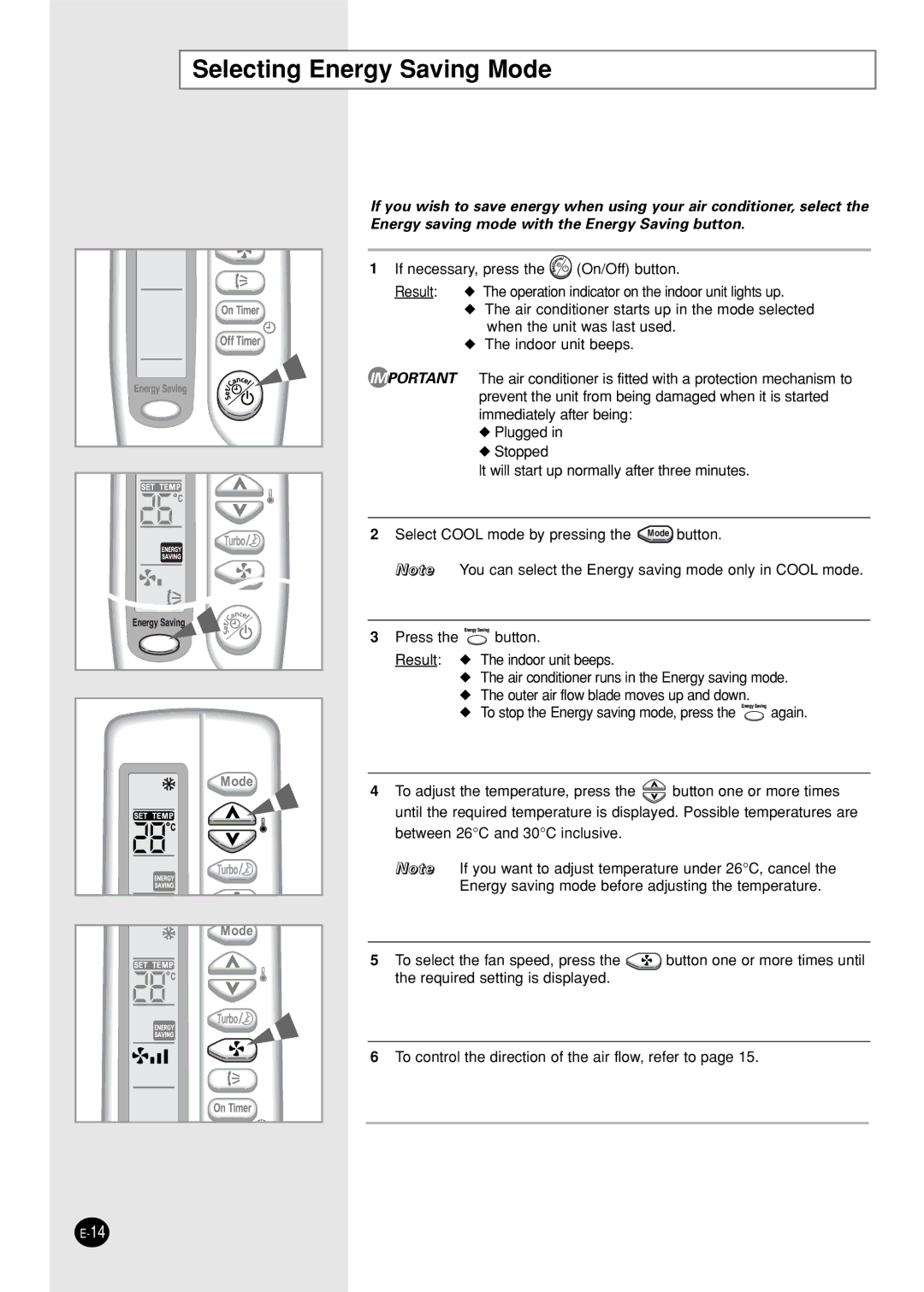 Samsung SC05ZZ8X/SER, SC05ZZ8/SER manual Selecting Energy Saving Mode 