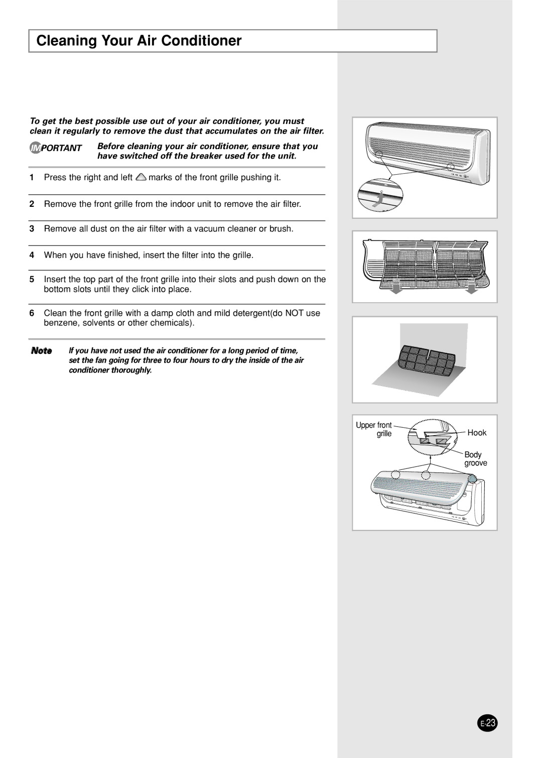 Samsung SC05ZZ8/SER, SC05ZZ8X/SER manual Cleaning Your Air Conditioner, Have switched off the breaker used for the unit 