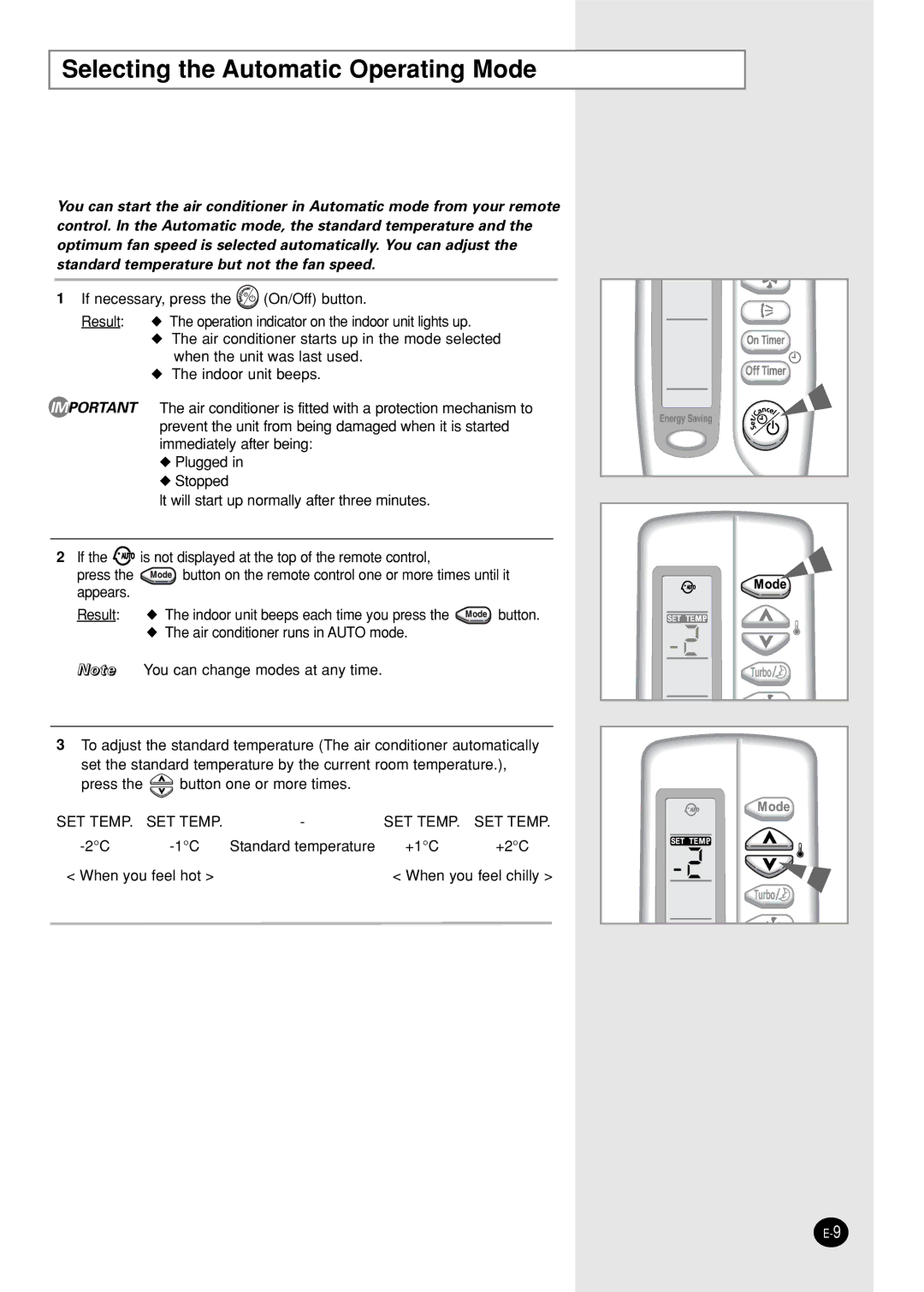 Samsung SC05ZZ8/SER, SC05ZZ8X/SER manual Selecting the Automatic Operating Mode 