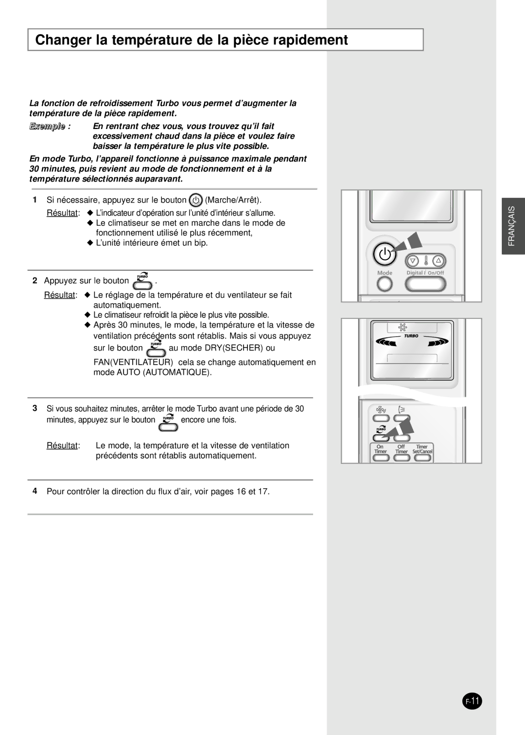 Samsung SC12APGDX, SC18AP0DX, SC09APGDX, SC07APGDX, SC24AP6 manual Changer la température de la pièce rapidement 