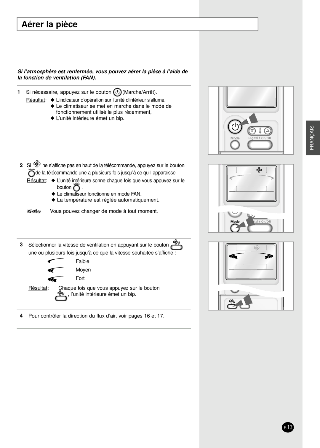 Samsung SC09APGDX, SC18AP0DX, SC12APGDX, SC07APGDX, SC24AP6 manual Aérer la pièce 