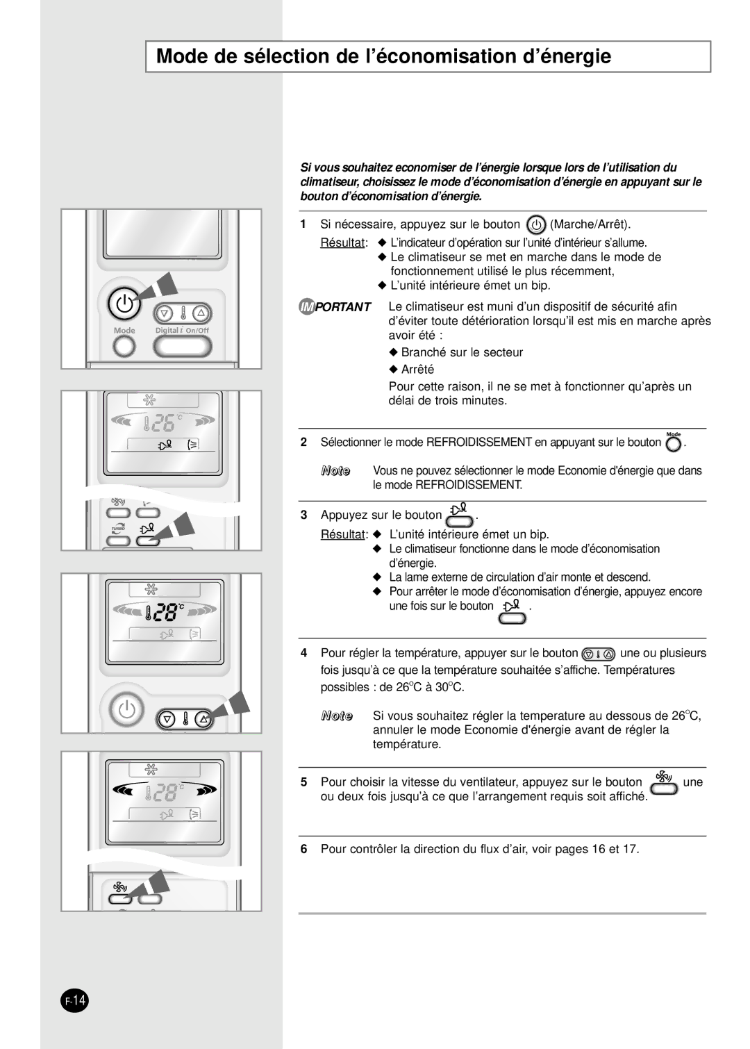 Samsung SC07APGDX, SC18AP0DX, SC12APGDX, SC09APGDX, SC24AP6 manual Mode de sélection de l’économisation d’énergie 