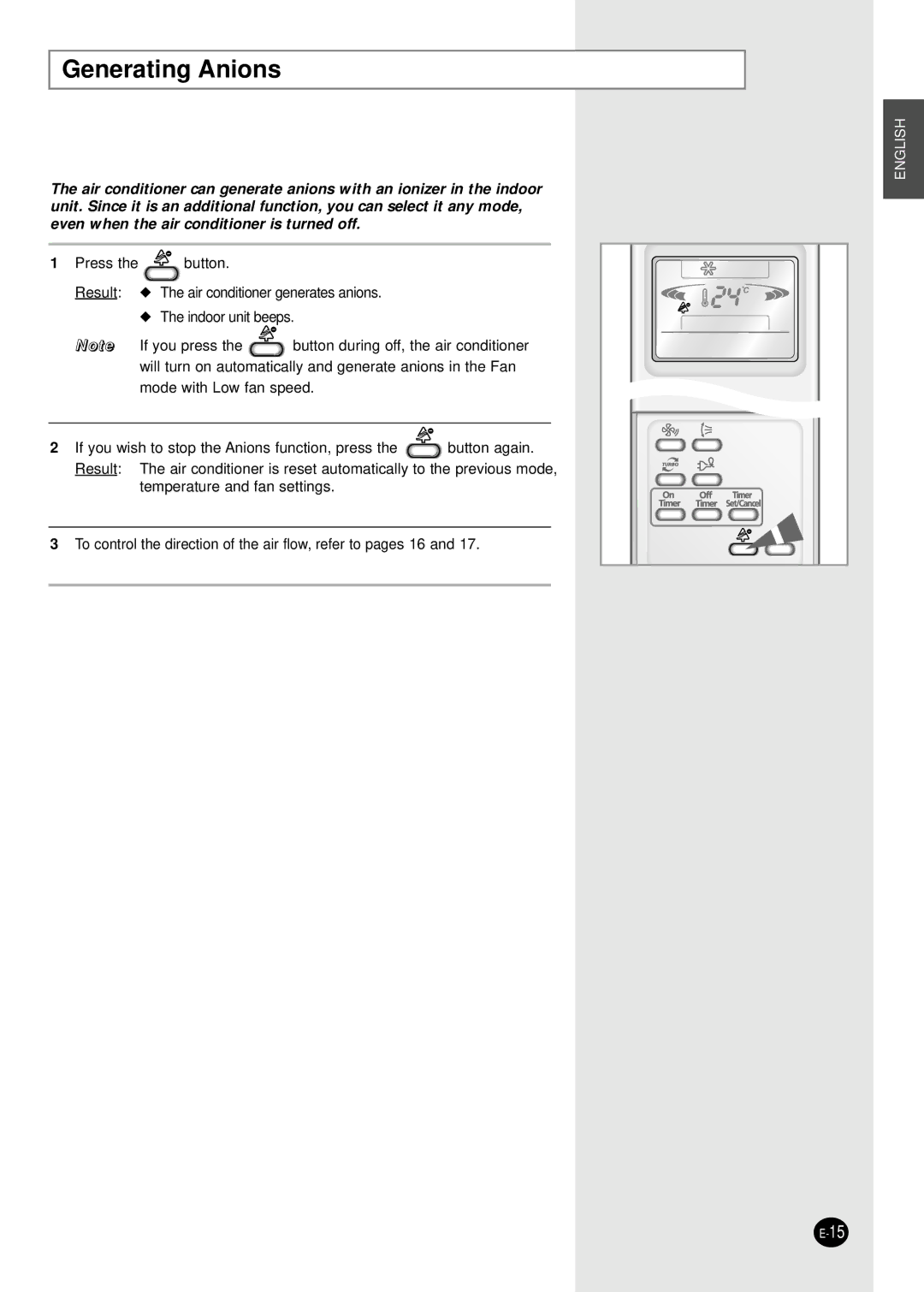 Samsung SC18AP0DX, SC12APGDX, SC09APGDX, SC07APGDX, SC24AP6, SC18ZPJX manual Generating Anions 