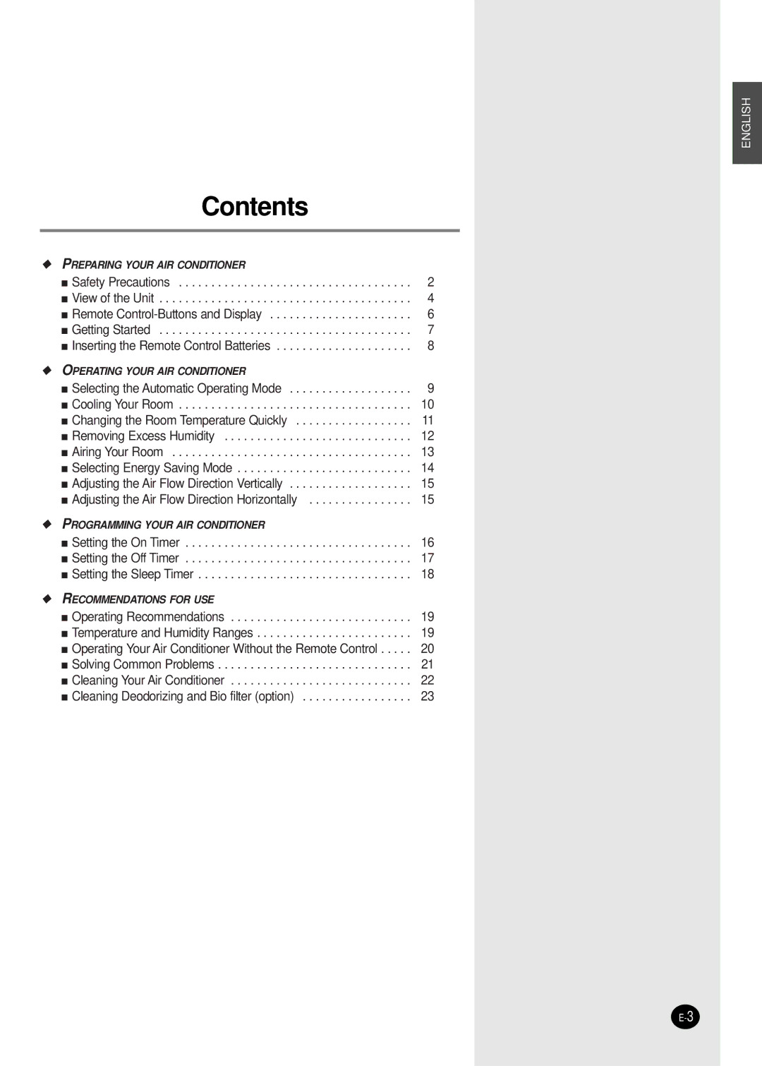 Samsung SC07AS2A manual Contents 