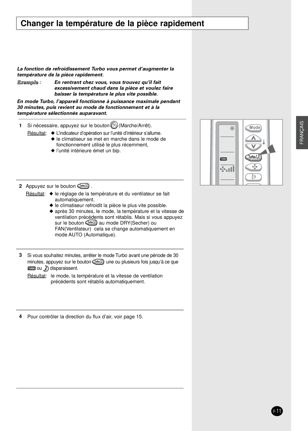 Samsung SC07AS2A manual Changer la température de la pièce rapidement 