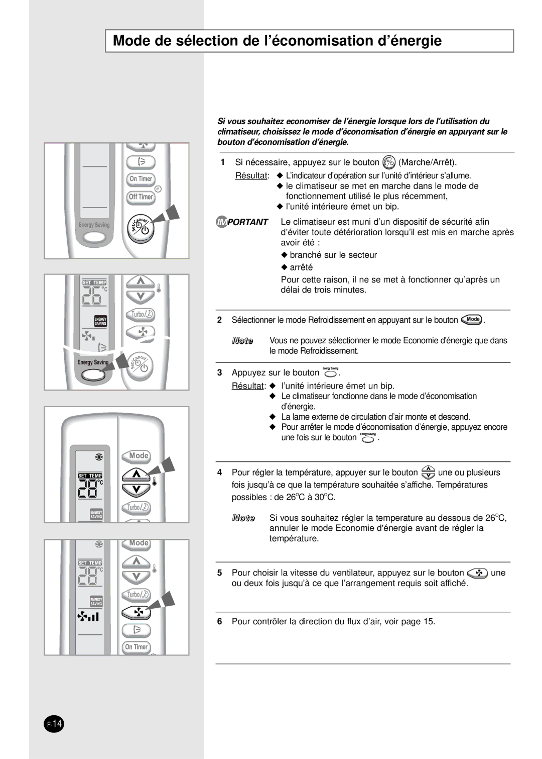 Samsung SC07AS2A manual Mode de sélection de l’économisation d’énergie 