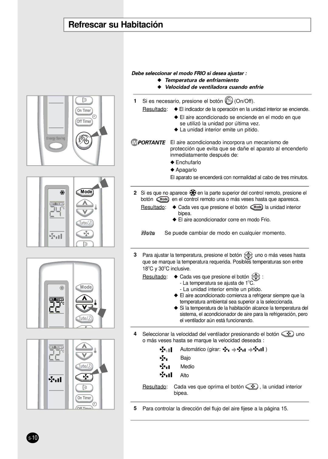 Samsung SC07AS2A manual Refrescar su Habitación 