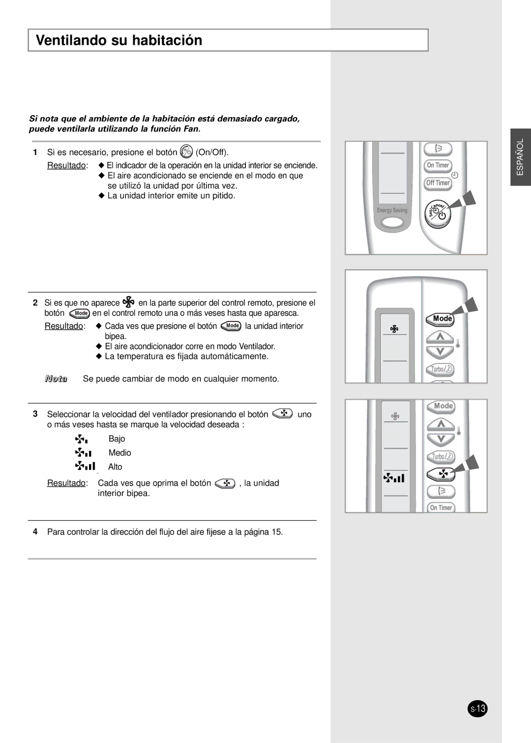 Samsung SC07AS2A manual Ventilando su habitación 