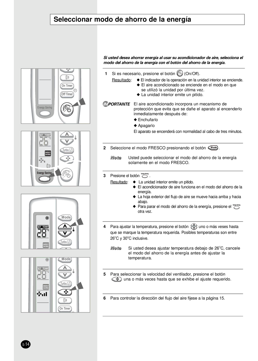 Samsung SC07AS2A manual Seleccionar modo de ahorro de la energía 