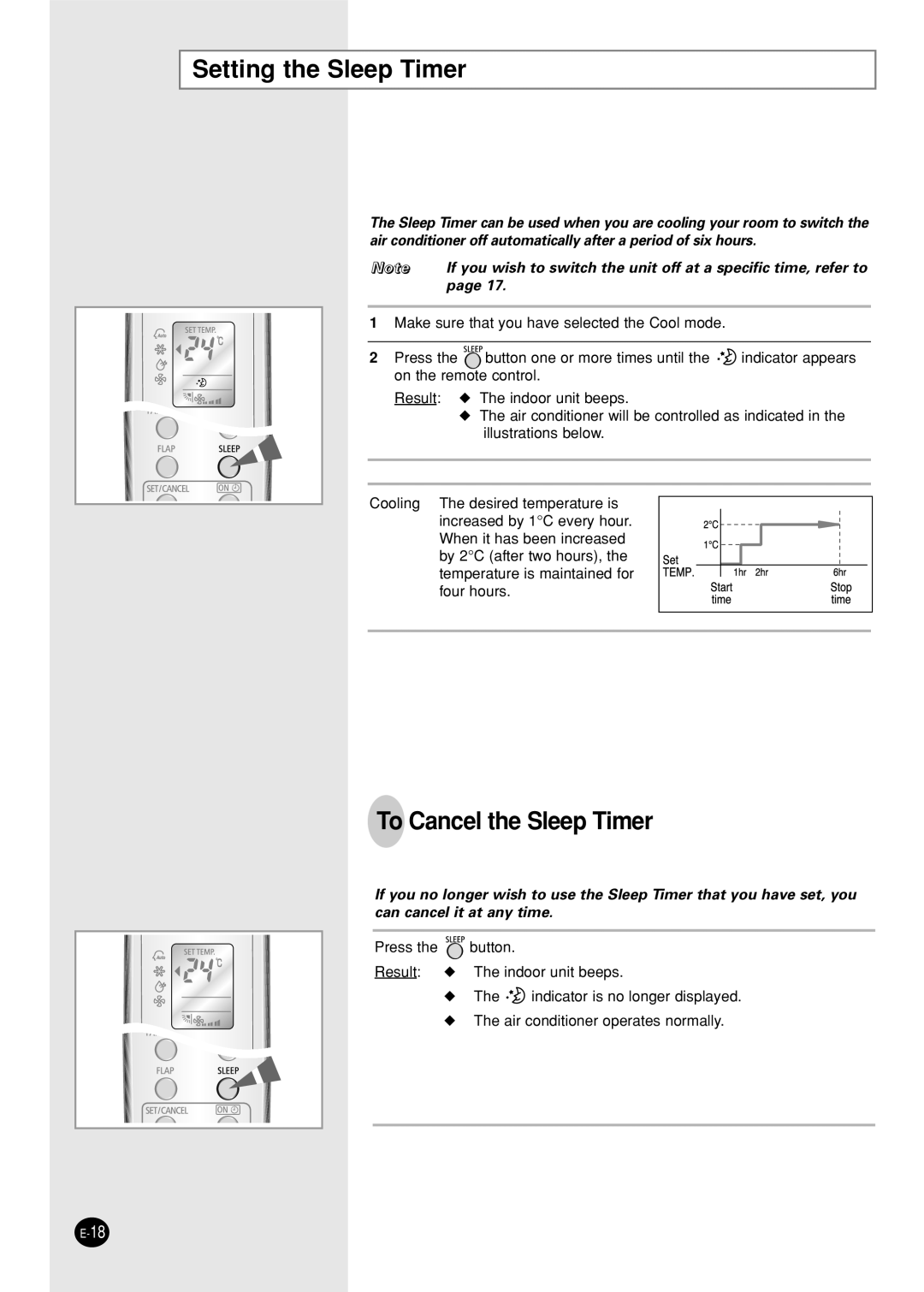 Samsung SC09AWHX, SC12AWHX, SC12ZWH manual Setting the Sleep Timer, To Cancel the Sleep Timer 