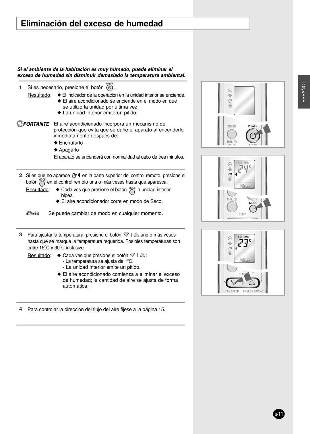 Samsung SC09AWHX, SC12AWHX manual Eliminación del exceso de humedad 