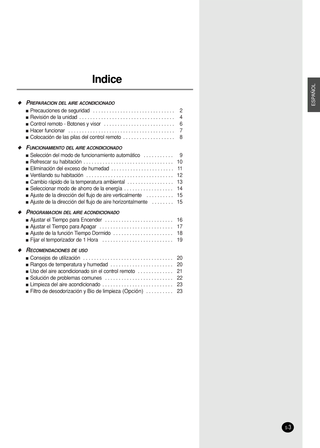 Samsung SC09AWHX, SC12AWHX manual Indice 