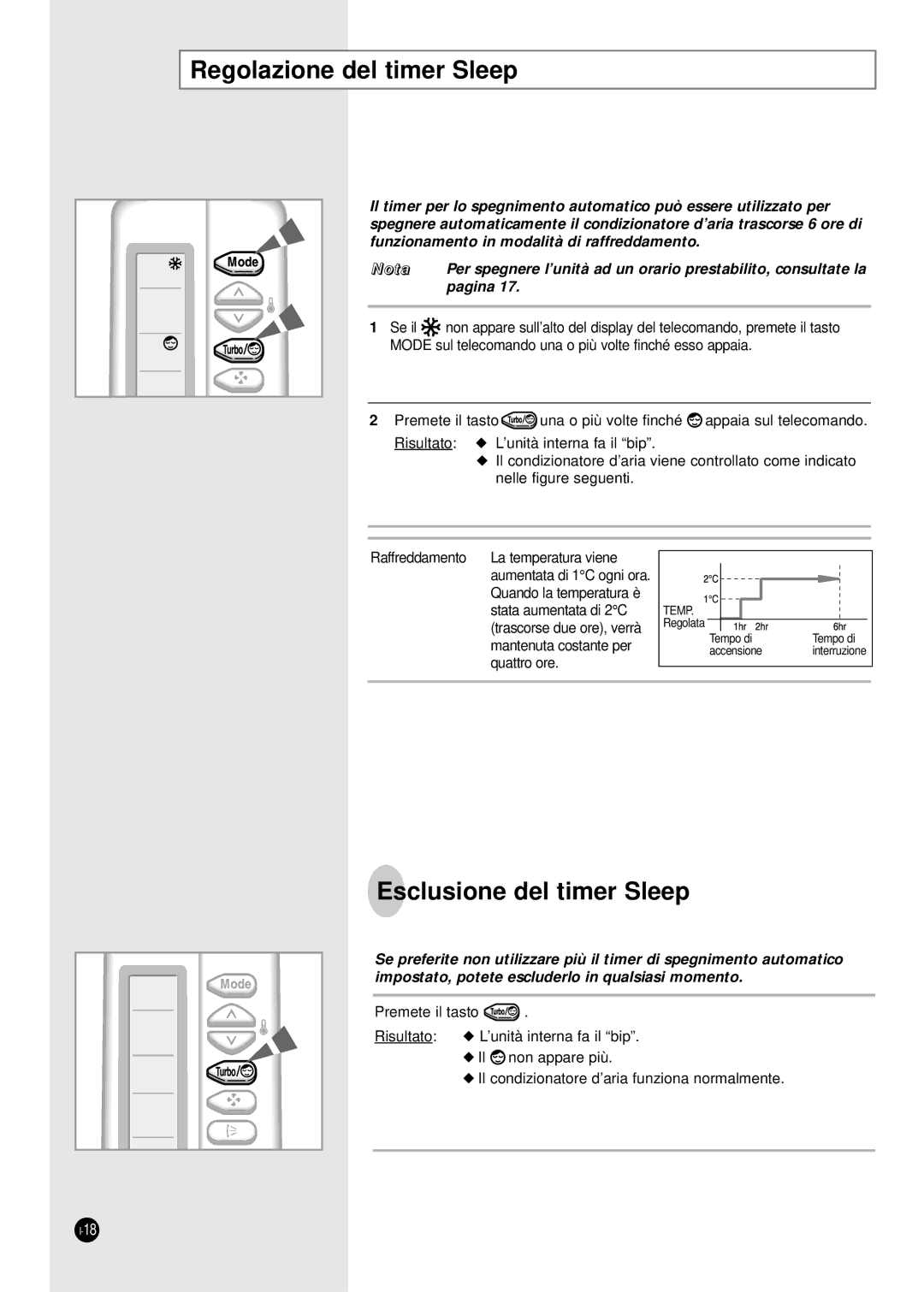 Samsung SC07AA5X, SC12AA5X, SC09ZA7X, SC09ZA3X, SC09AA5X, SC07ZA3A Regolazione del timer Sleep, Esclusione del timer Sleep 