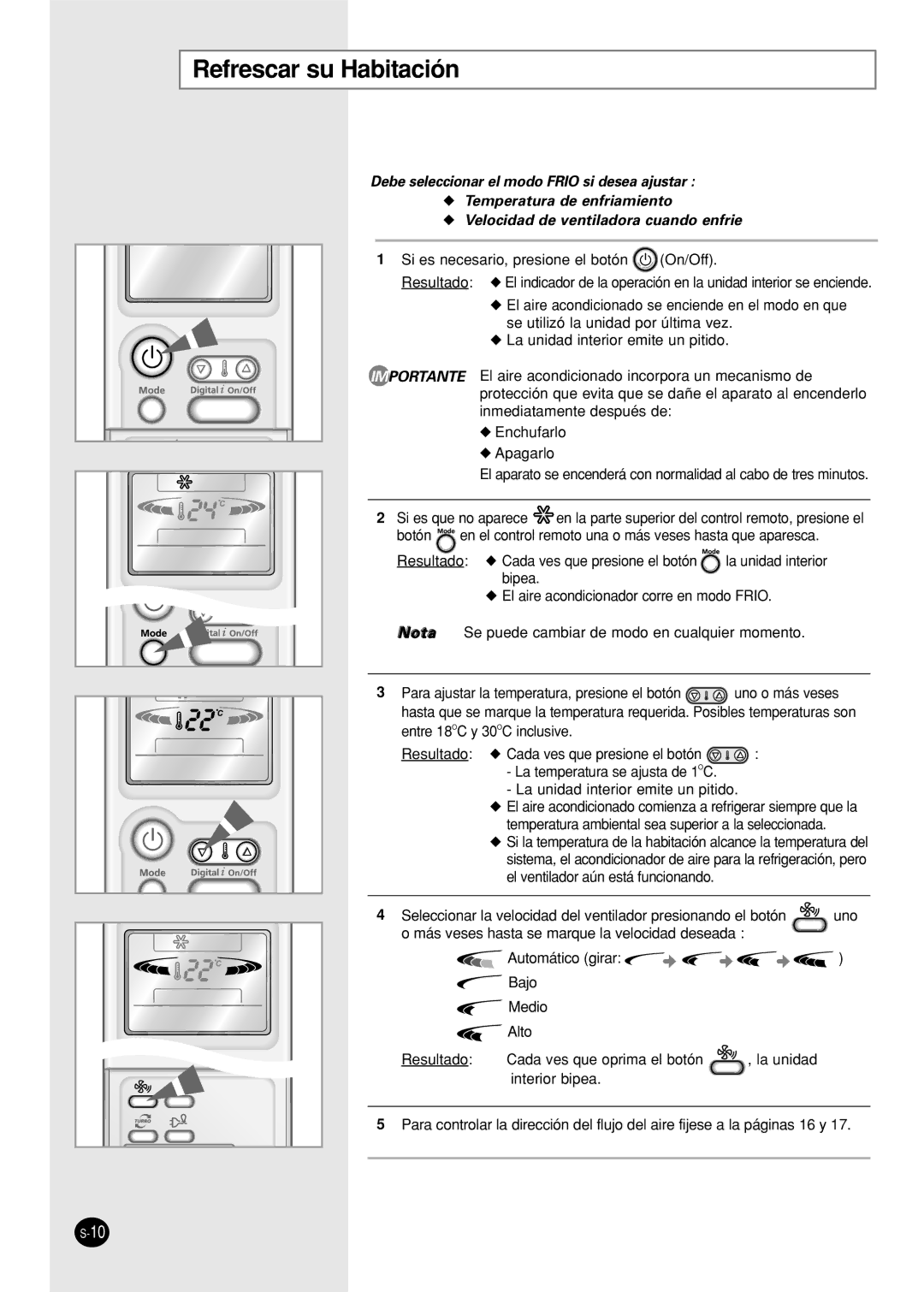 Samsung SC12APG manual Refrescar su Habitación 