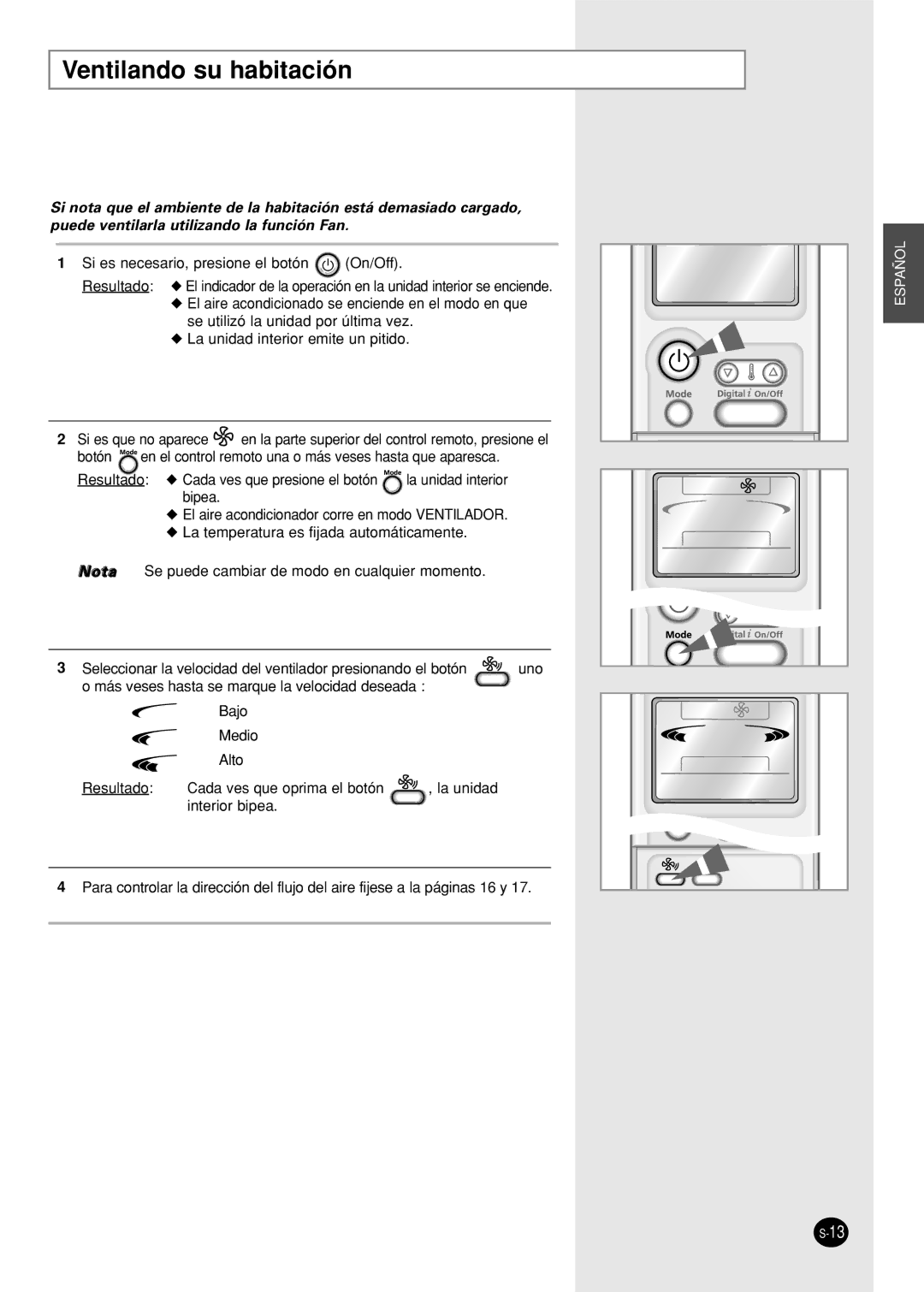 Samsung SC12APG manual Ventilando su habitación 