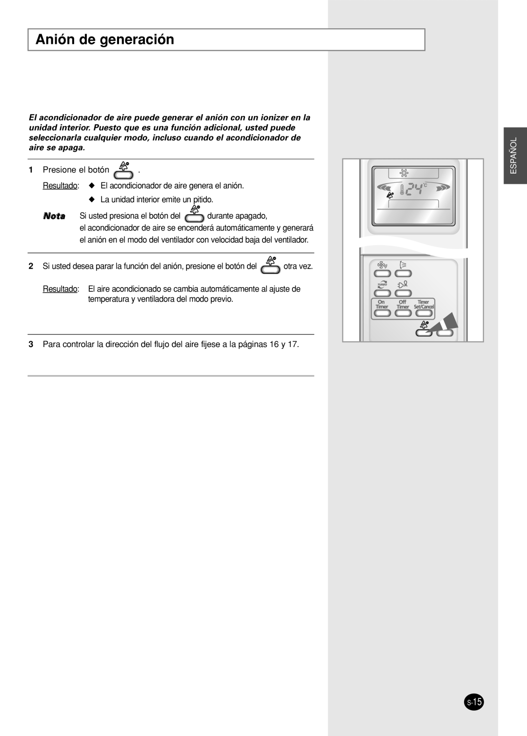 Samsung SC12APG manual Anión de generación 