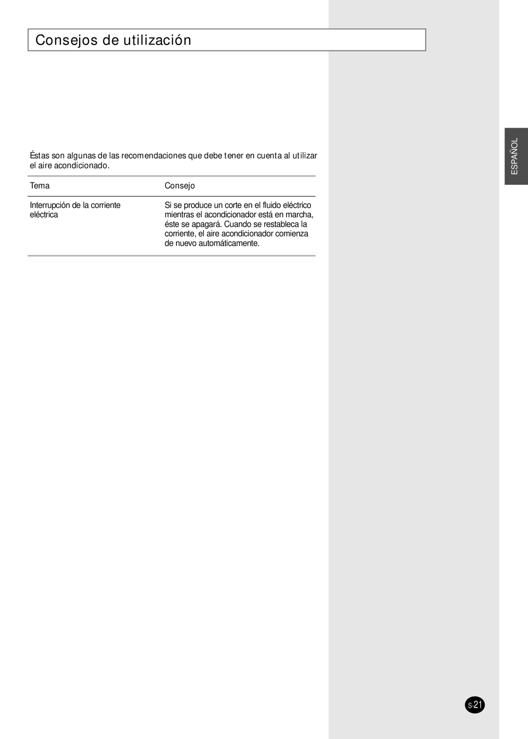 Samsung SC12APG manual Consejos de utilización, Tema Consejo 