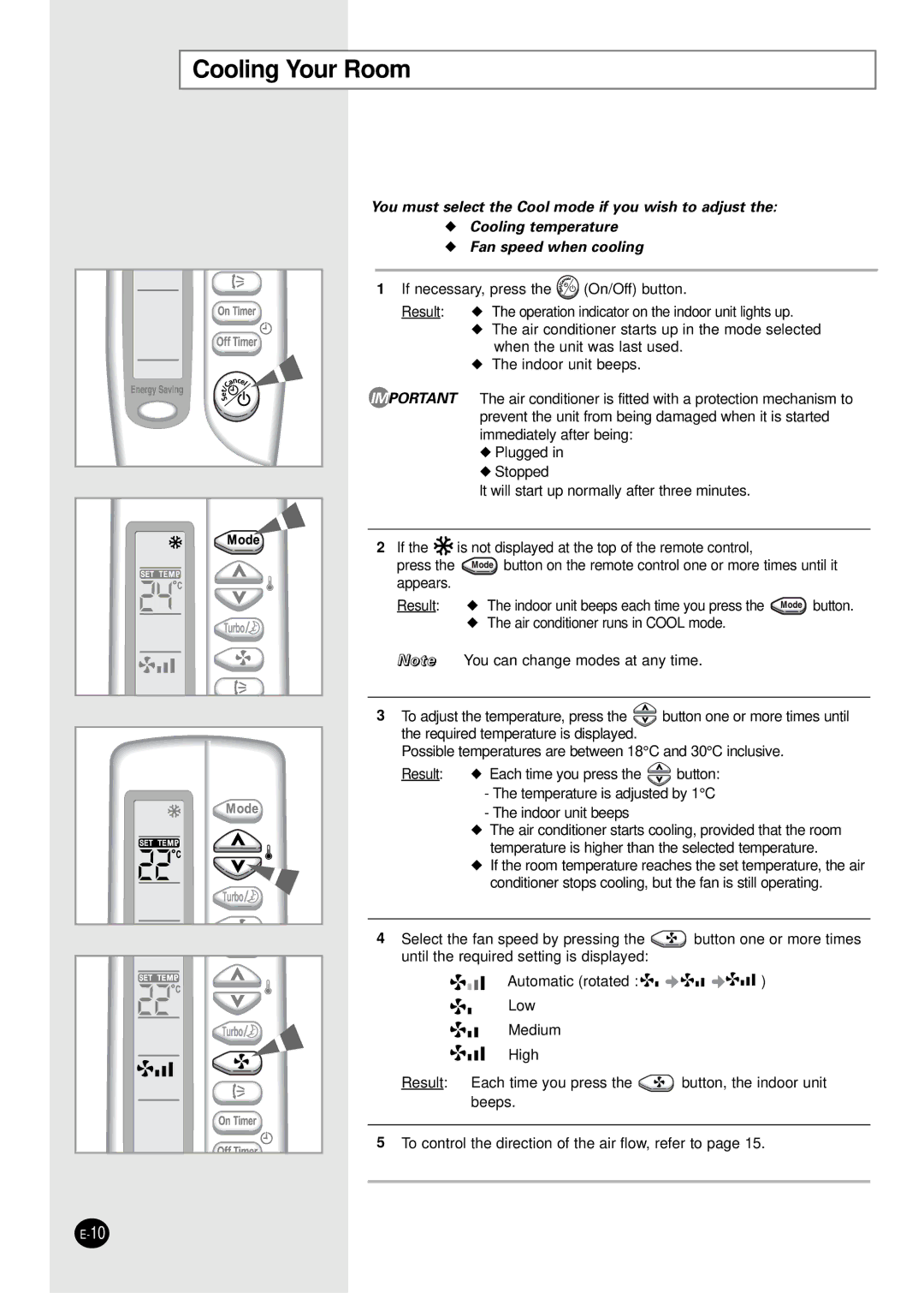 Samsung SC07AS2X, SC18AS0X, SC09AS2X, SC24AS6X, SC12AS4X manual Cooling Your Room 