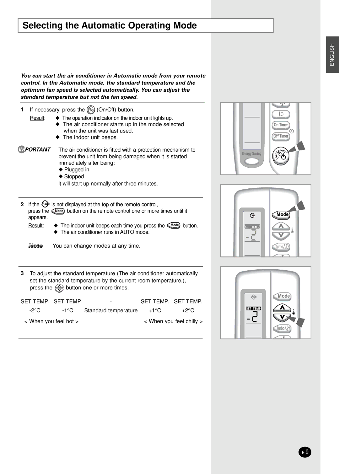 Samsung SC12AS4X, SC07AS2X, SC18AS0X, SC09AS2X, SC24AS6X manual Selecting the Automatic Operating Mode 