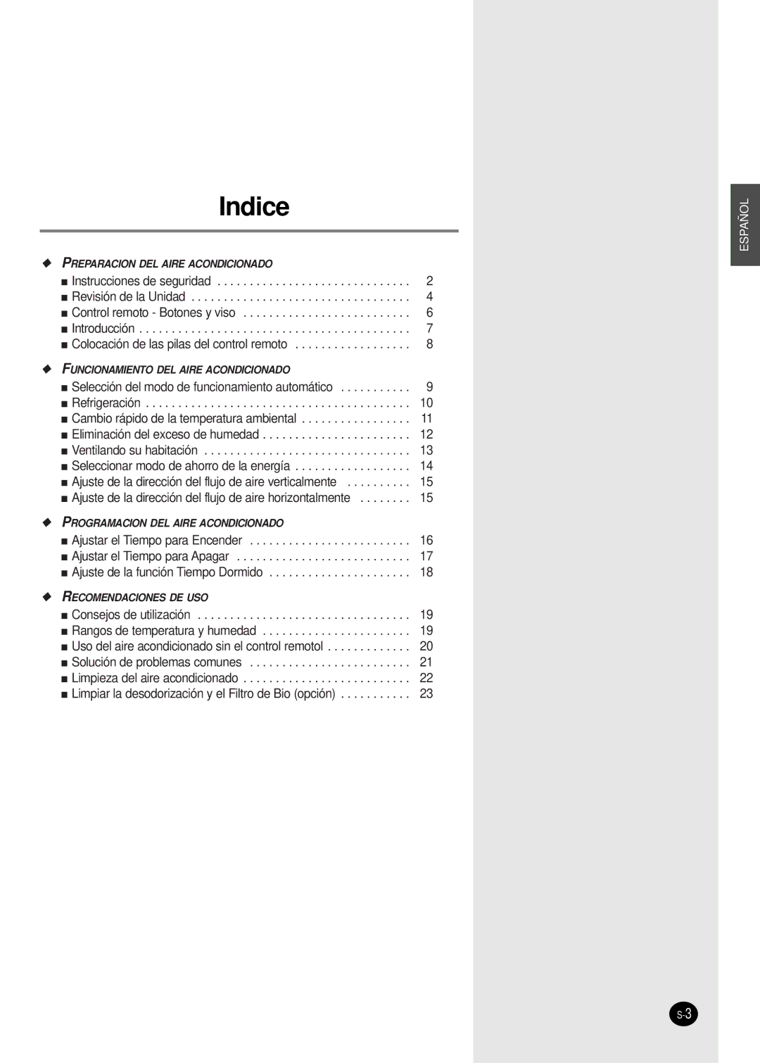 Samsung SC18AS0X, SC07AS2X, SC09AS2X, SC24AS6X, SC12AS4X manual Indice 