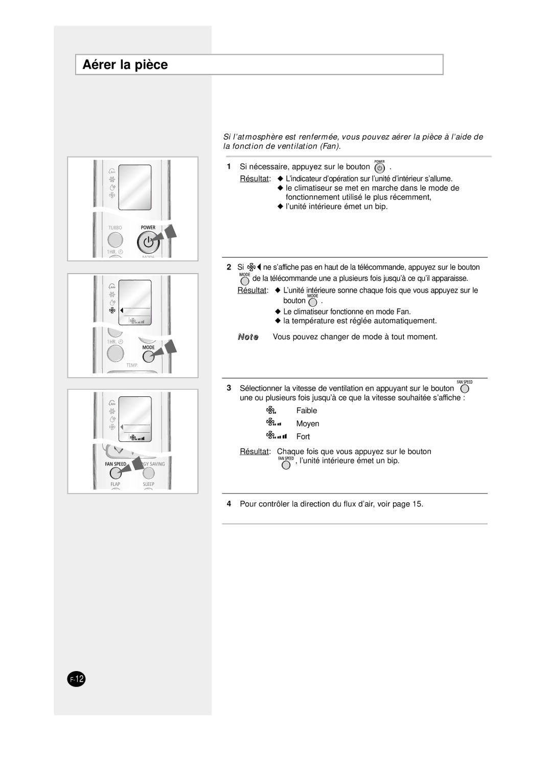 Samsung SC09AW8, SC12AWHD manual Aérer la pièce 