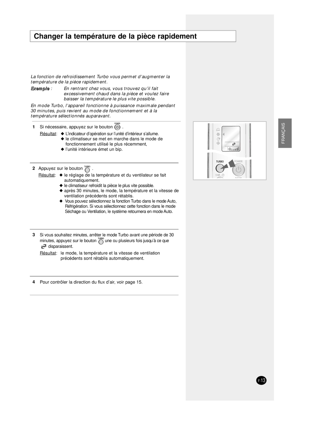 Samsung SC12AWHD, SC09AW8 manual Changer la température de la pièce rapidement 