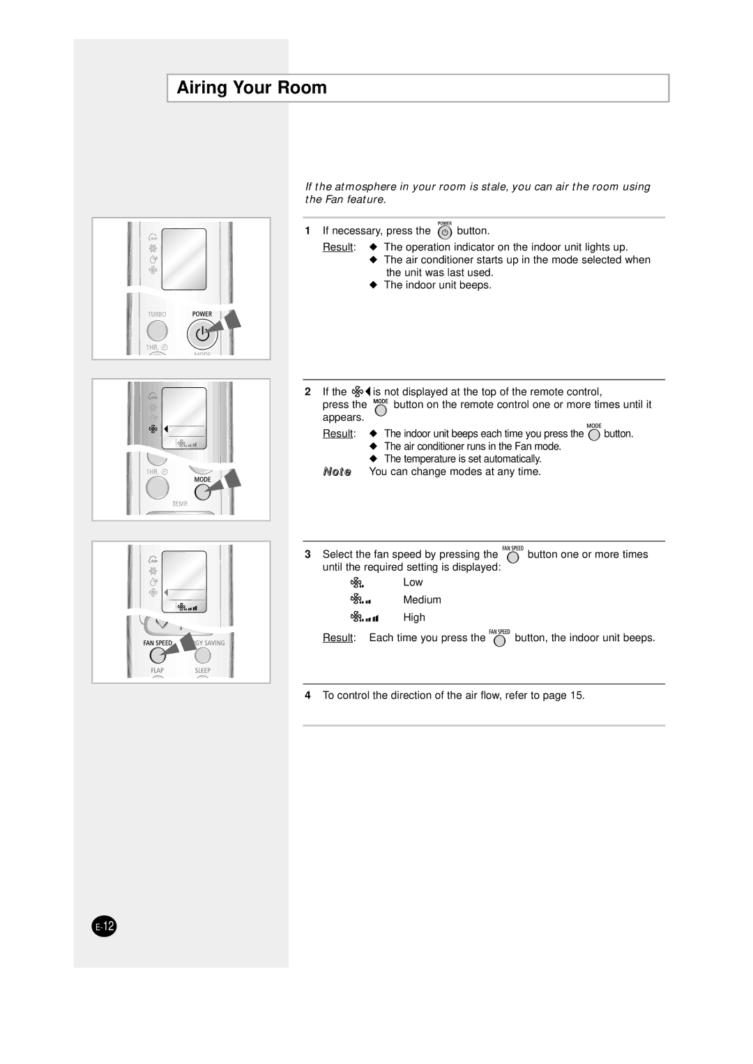 Samsung SC12AWHD manual Airing Your Room 