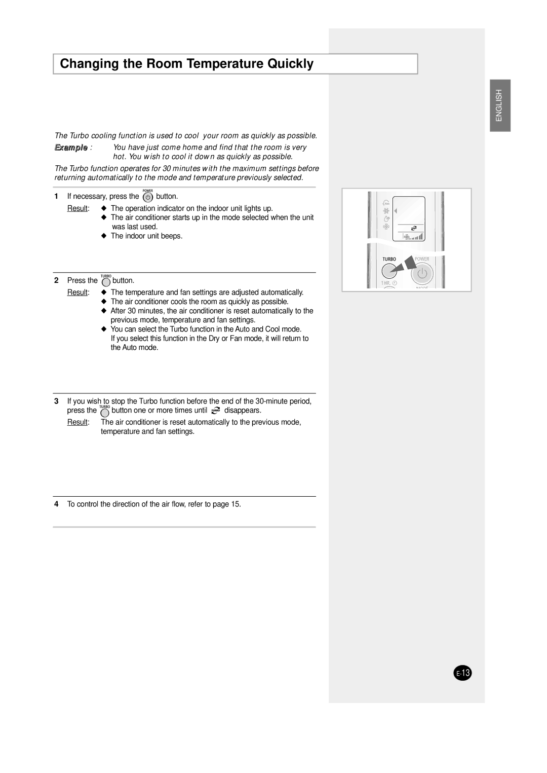 Samsung SC12AWHD manual Changing the Room Temperature Quickly 