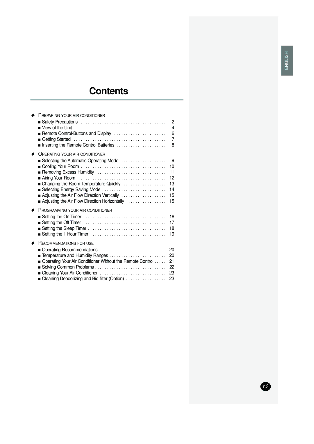 Samsung SC12AWHD manual Contents 