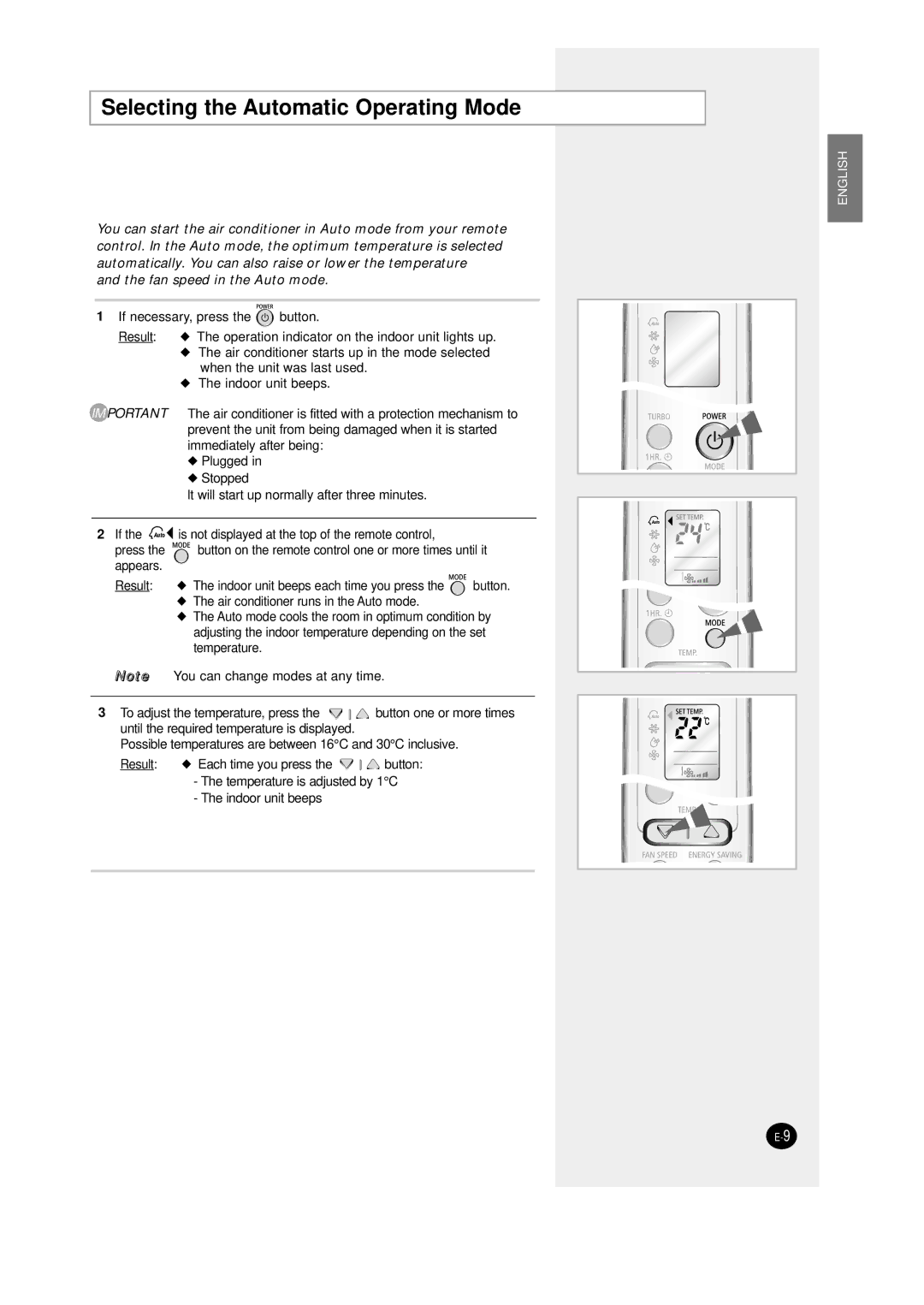 Samsung SC12AWHD manual Selecting the Automatic Operating Mode 