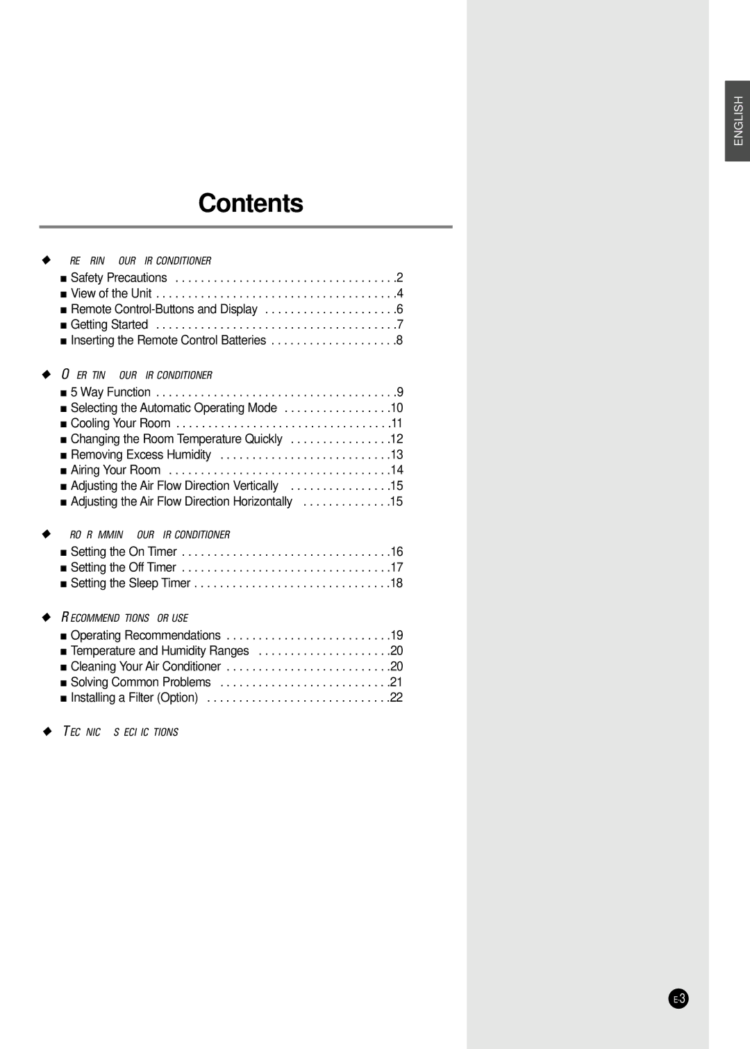 Samsung SC12ZB1 manuel dutilisation Contents 