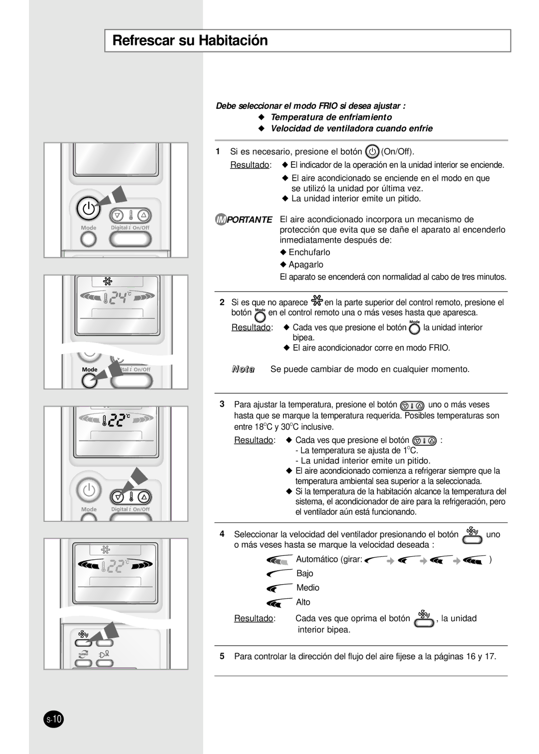 Samsung SC18AP0DX, SC12APGDX manual Refrescar su Habitación 