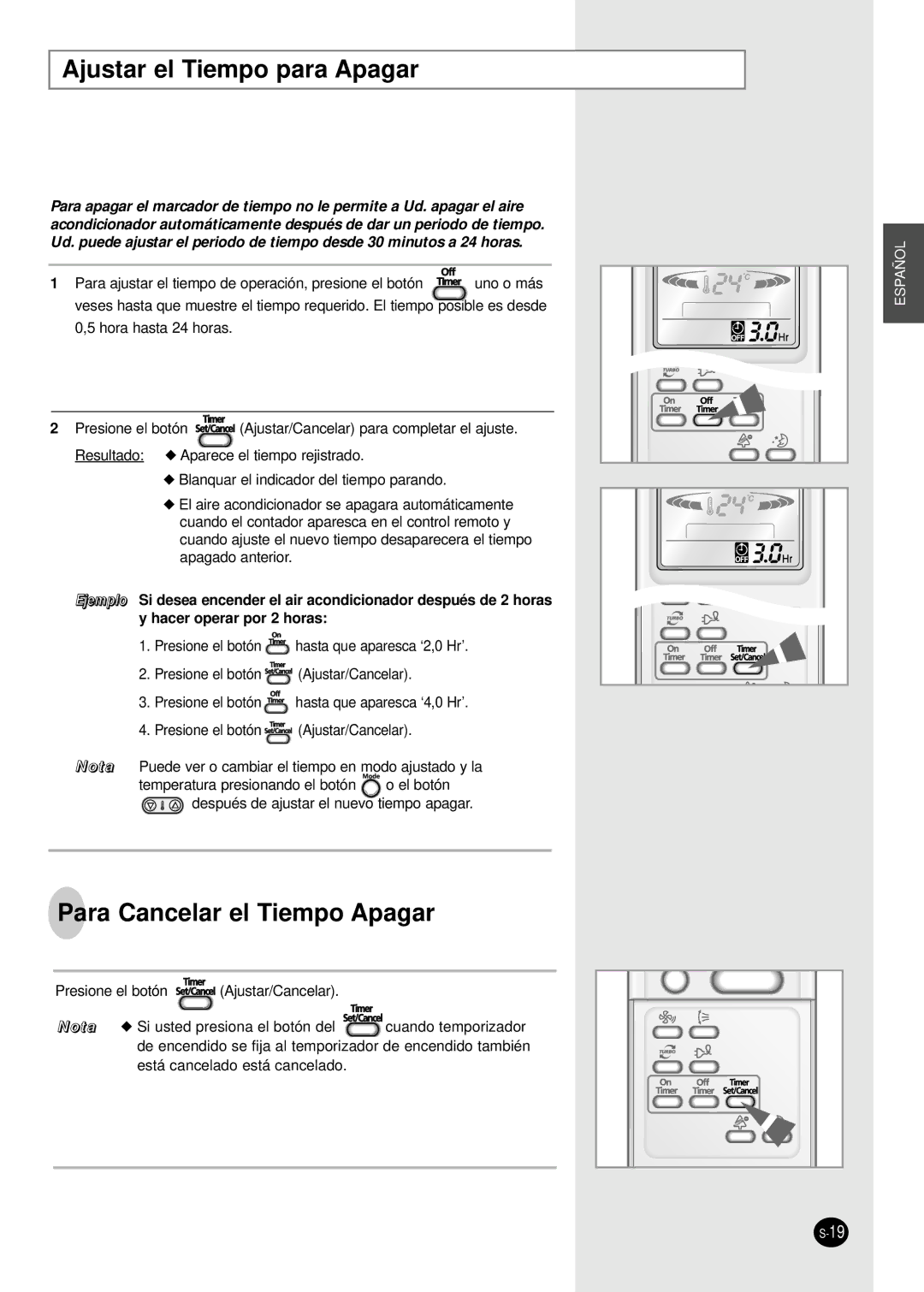 Samsung SC18AP0DX, SC12APGDX manual Ajustar el Tiempo para Apagar, Para Cancelar el Tiempo Apagar 