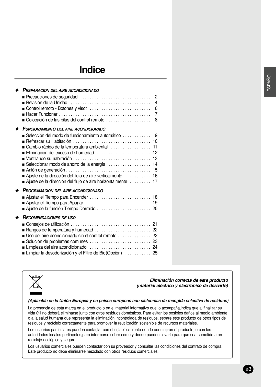 Samsung SC18AP0DX, SC12APGDX manual Indice 