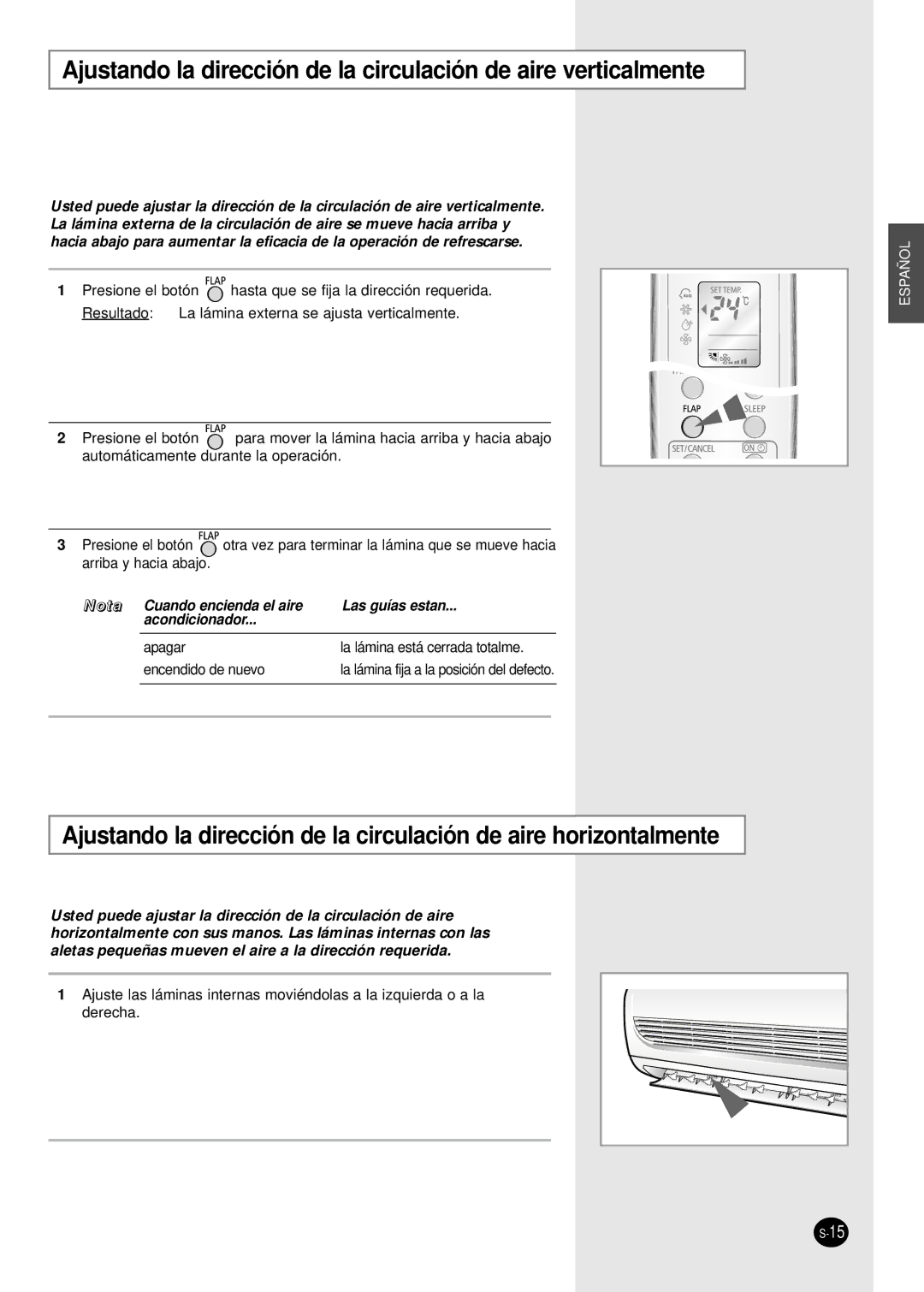 Samsung SC18AW6 manual La lámina fija a la posición del defecto 