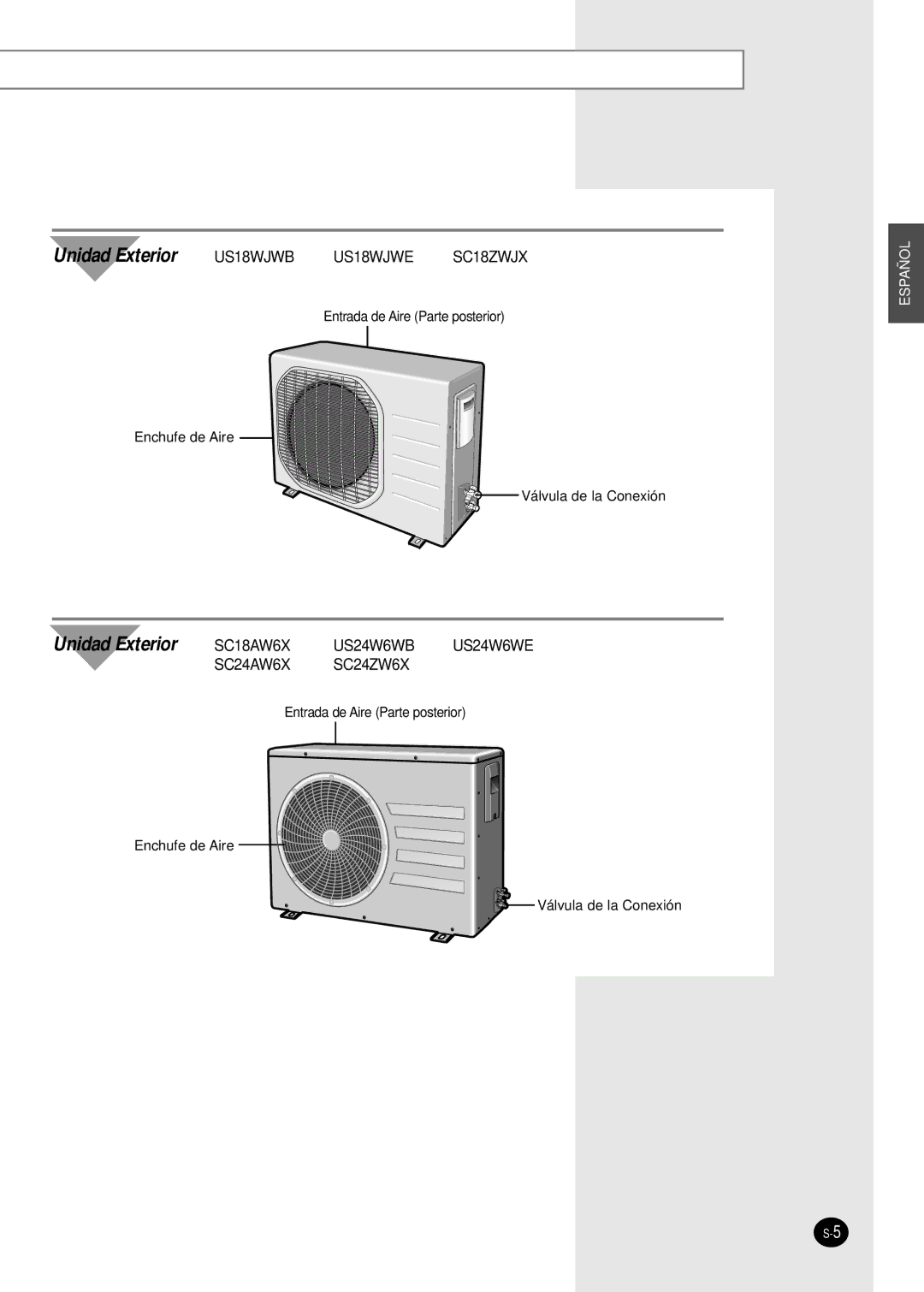 Samsung SC18AW6 manual Unidad Exterior 