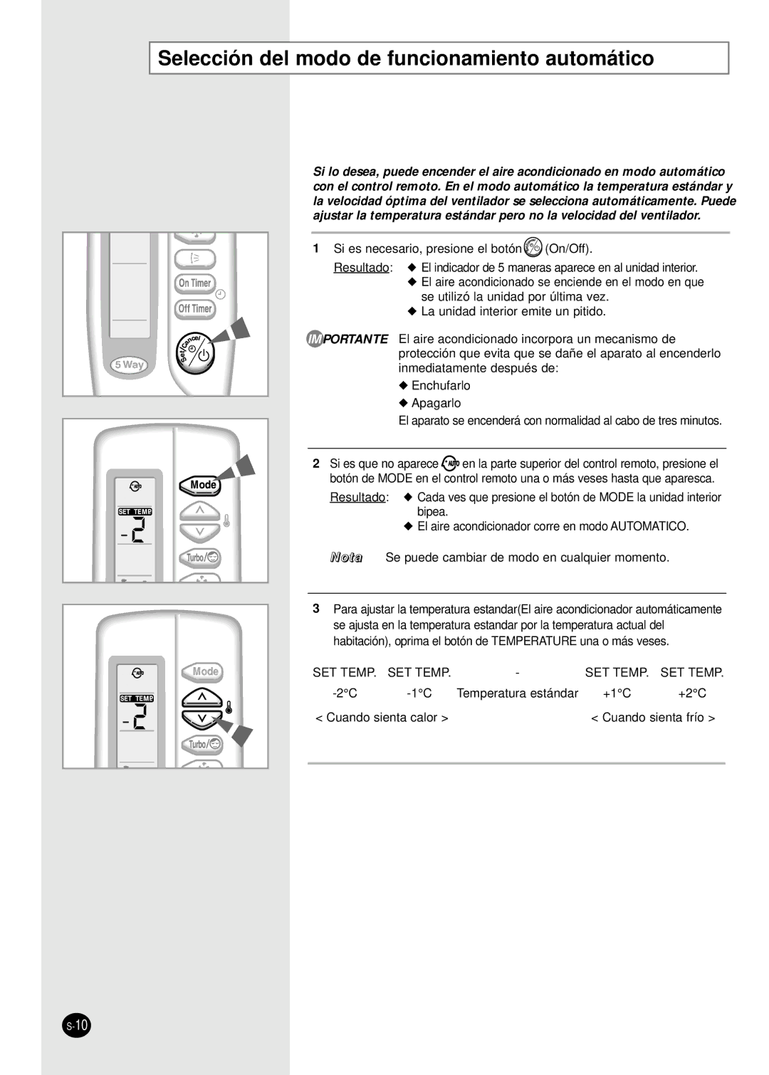 Samsung SC24AC6 manual Selección del modo de funcionamiento automático 