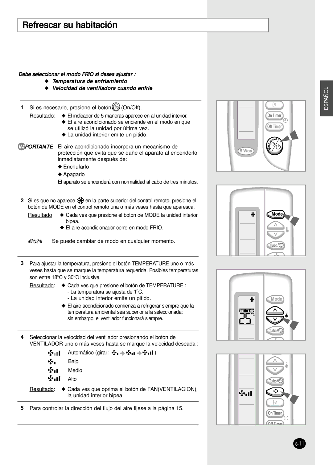 Samsung SC24AC6 manual Refrescar su habitación 