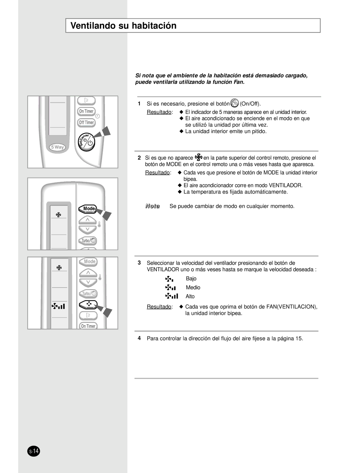 Samsung SC24AC6 manual Ventilando su habitación 