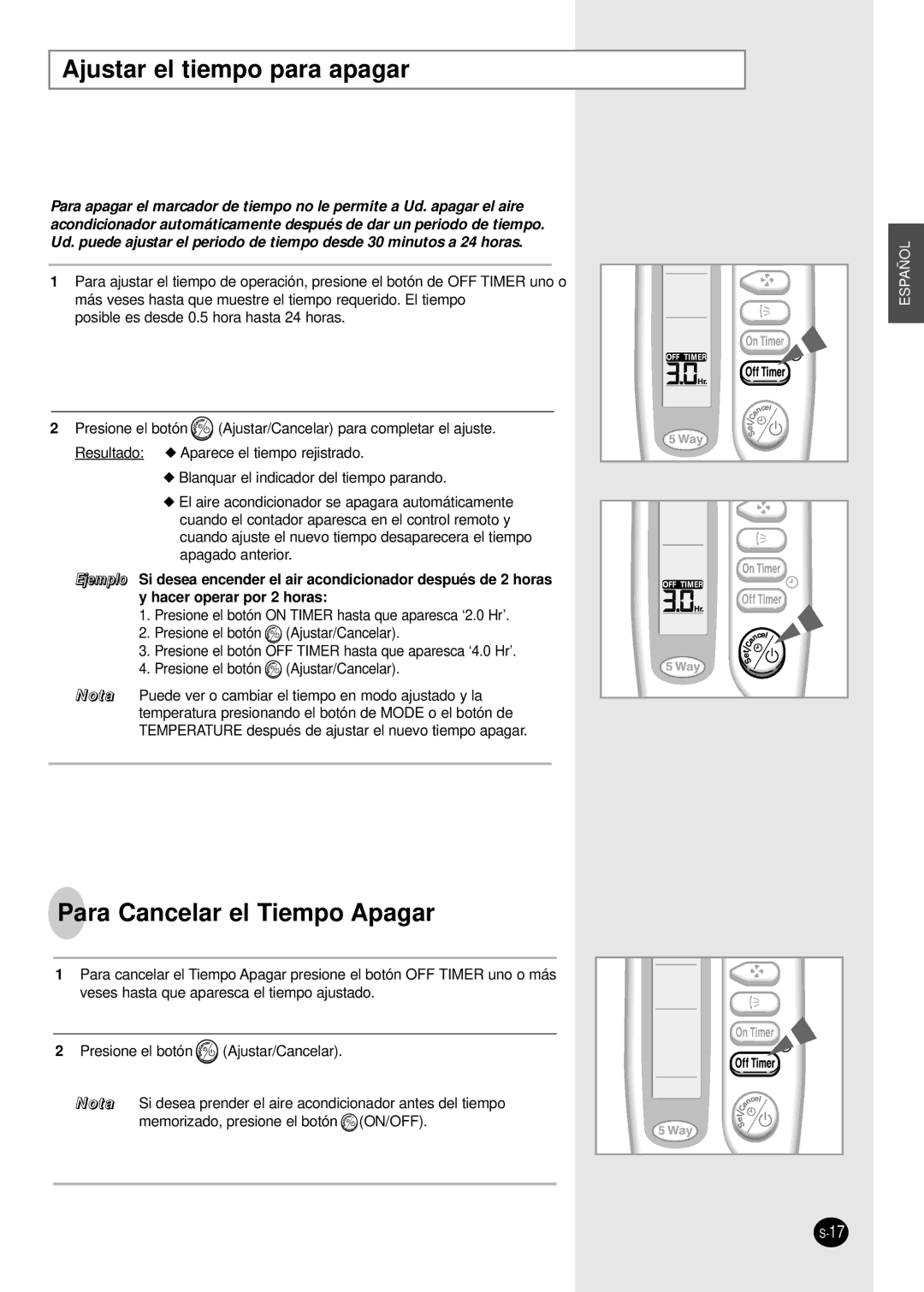 Samsung SC24AC6 manual Ajustar el tiempo para apagar, Para Cancelar el Tiempo Apagar 