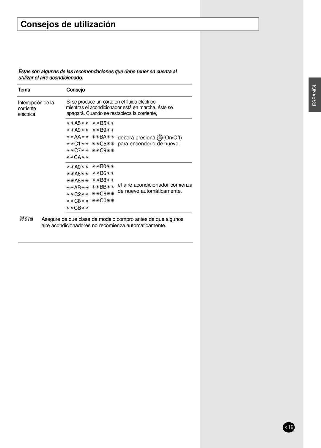 Samsung SC24AC6 manual Consejos de utilización, Tema Consejo 