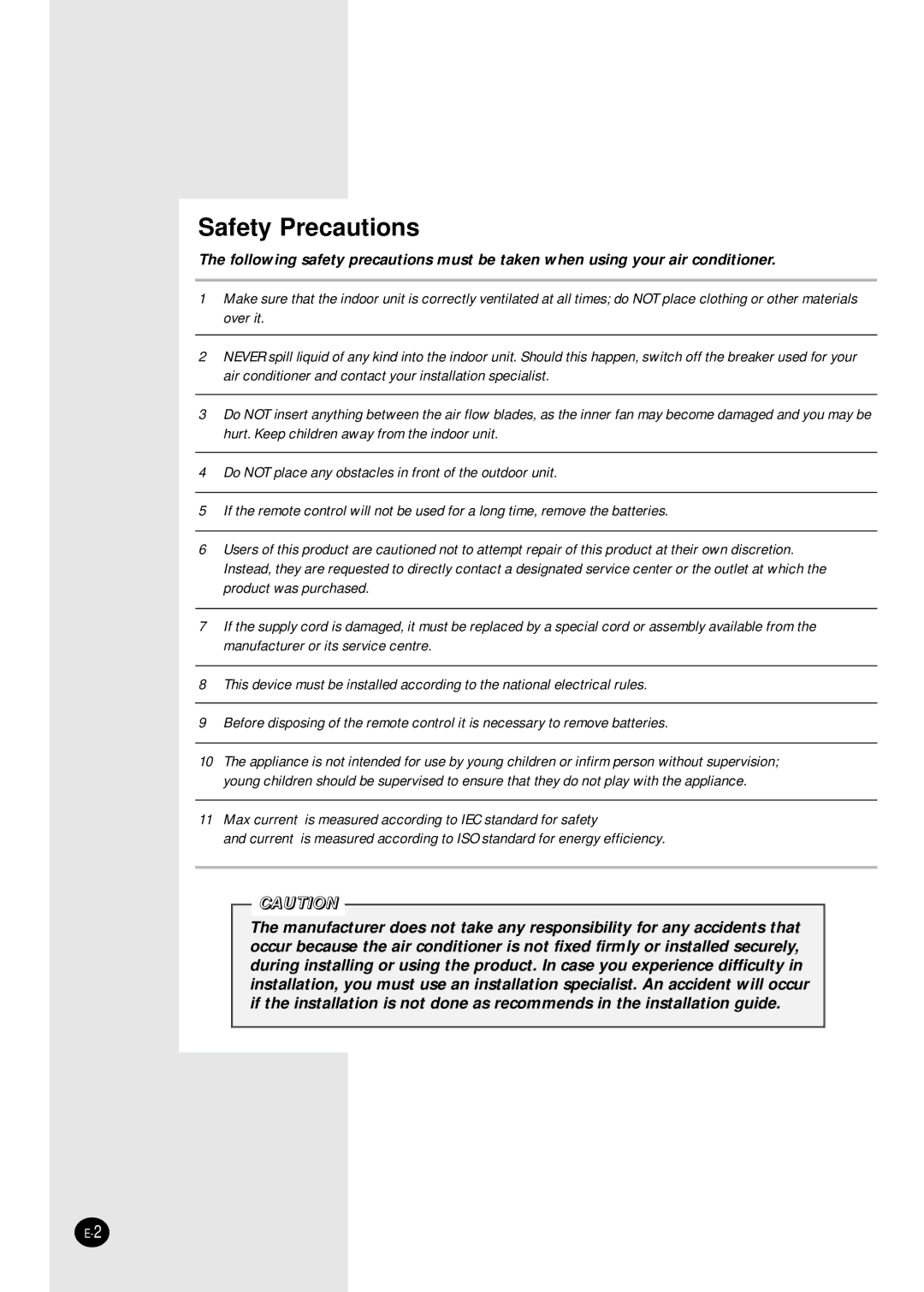 Samsung SC24AC6 manual Safety Precautions 