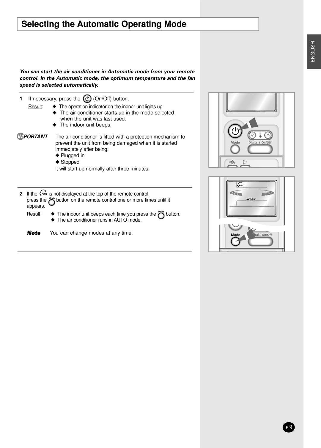 Samsung SC24AP6X, SC12APG manual Selecting the Automatic Operating Mode 