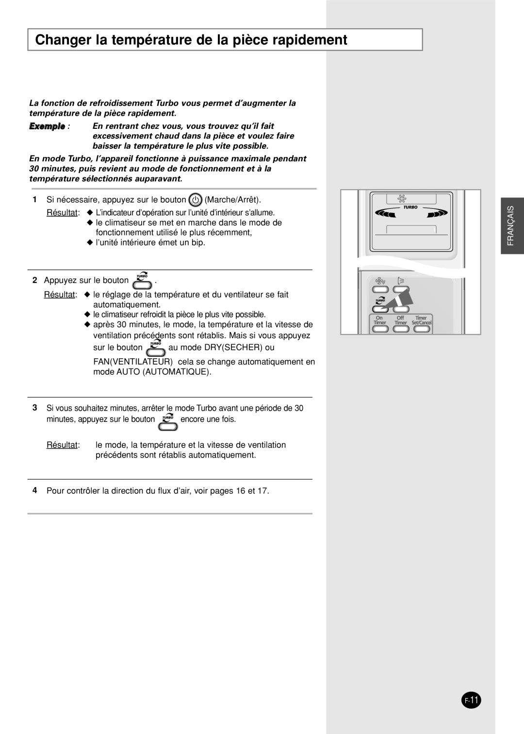 Samsung SC24AP6X manual Changer la température de la pièce rapidement 