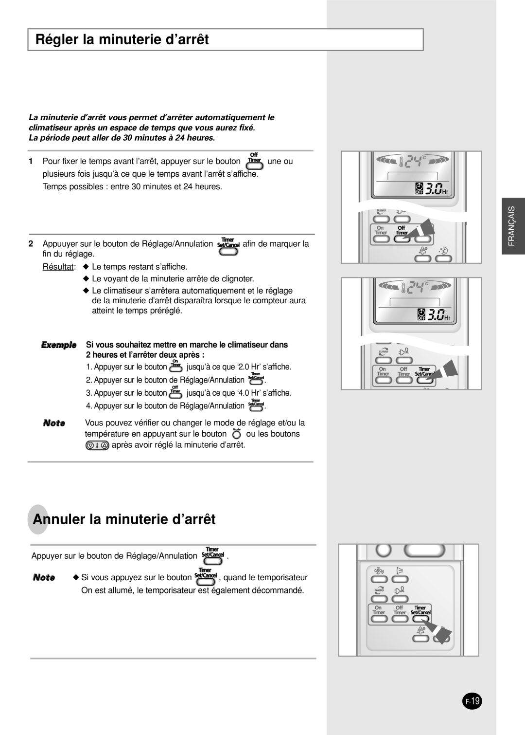 Samsung SC24AP6X manual Régler la minuterie d’arrêt, Annuler la minuterie d’arrêt 