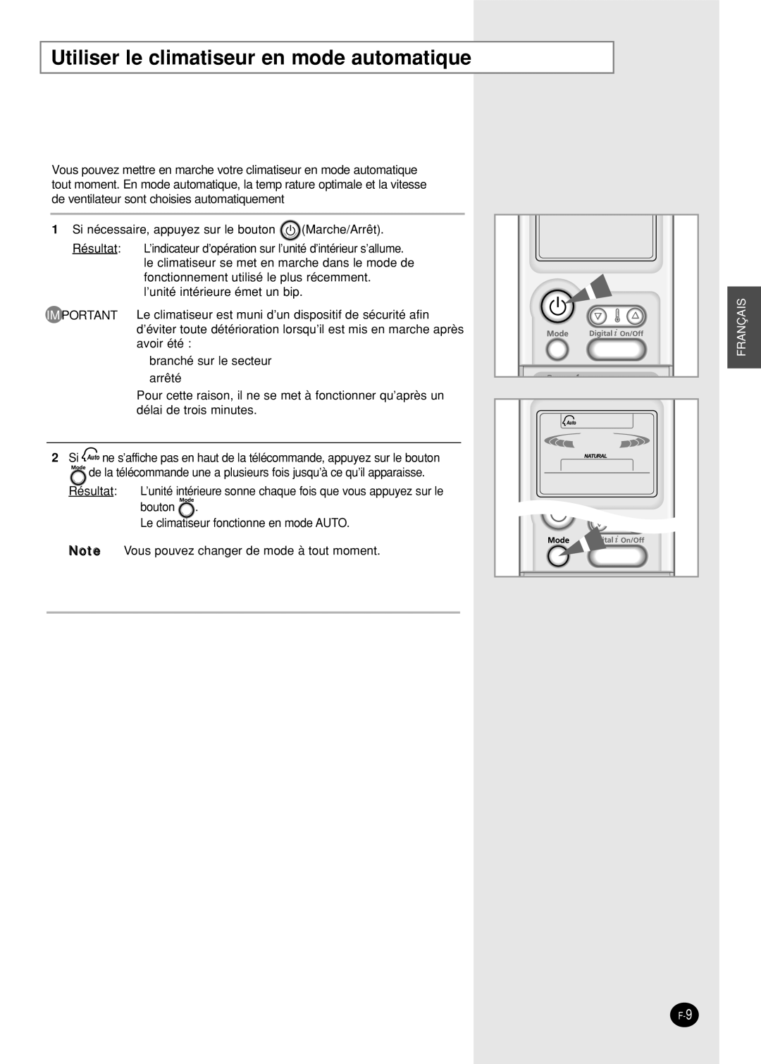 Samsung SC24AP6X manual Utiliser le climatiseur en mode automatique 